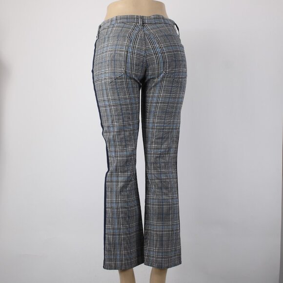 Mother Pant Sz 28 x 27 Black Blue White Striped Side Plaid Straight Cotton Pant - Picture 9 of 16